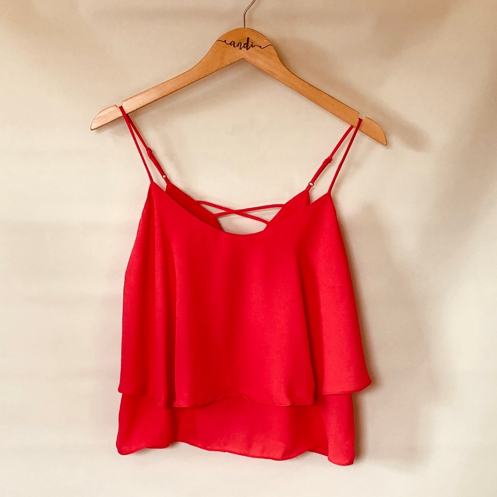 Olivaceous Strappy Layered Dahlia Flounce Top